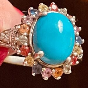 Turquoise and sapphire silver ring